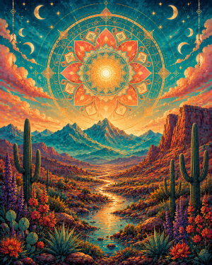 Mandala Sunrise Southwestern Matted Art Print - Wholesale Spiritual Wall Decor