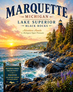 Marquette Michigan Lake Superior Black Rocks Matted Art Print - Wholesale Upper Peninsula Decor