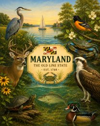 Maryland-Native-Wildlife-Matted-Art-PrintQQChesapeake-Bay-Animal-Collage
