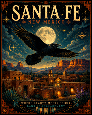 Matted Art Print - Wholesale Raven Above Santa Fe Souvenir