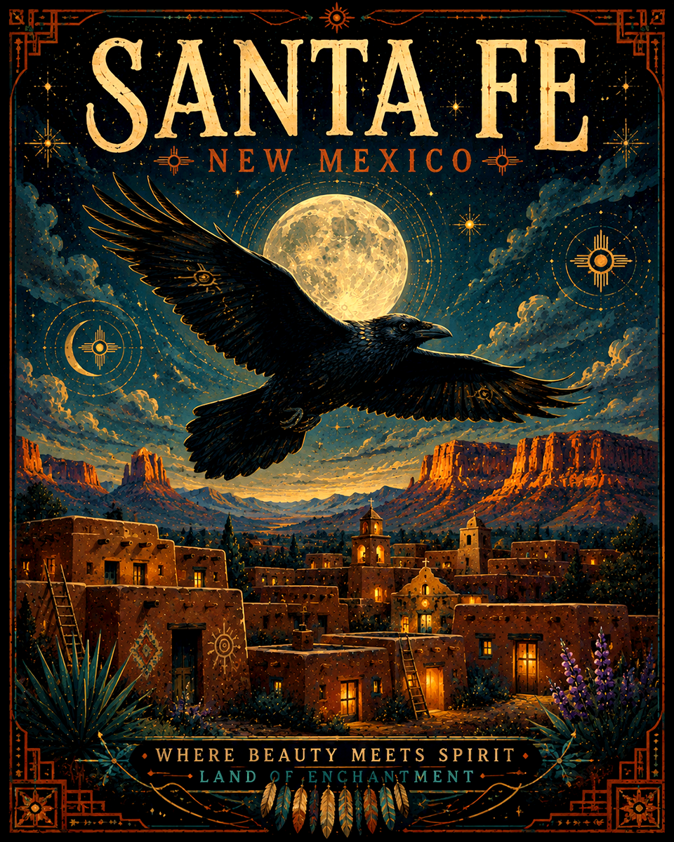 Matted Art Print - Wholesale Raven Above Santa Fe Souvenir