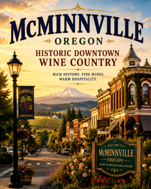 McMinnville Oregon Historic Downtown Wine Country Matted Print - Wholesale Vineyard Wall Decor