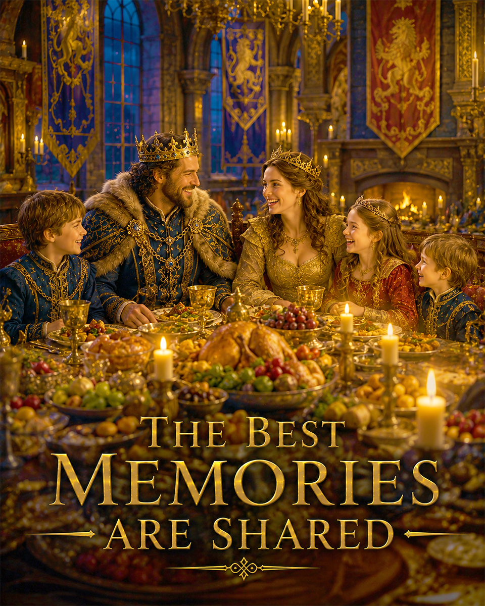 Medieval Family Feast Wall Art Matted Art Print - The Best Memories Are Shared Fantasy Decor