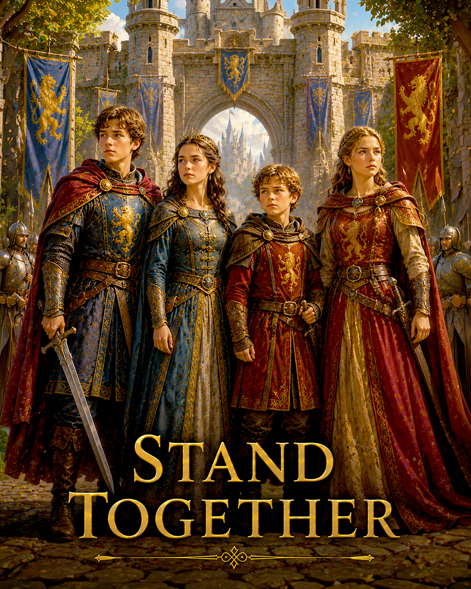 Medieval Siblings Wall Art Matted Art Print - Stand Together Fantasy Kingdom Decor