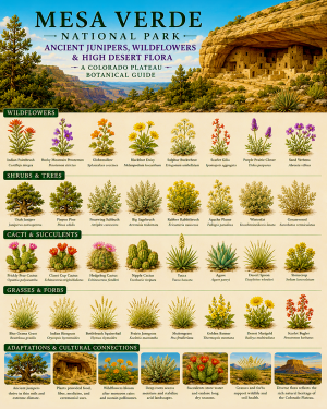 Mesa Verde Ancient Junipers Wildflowers & High Desert Flora Chart Matted Art Print - Colorado Plateau Botanical Guide