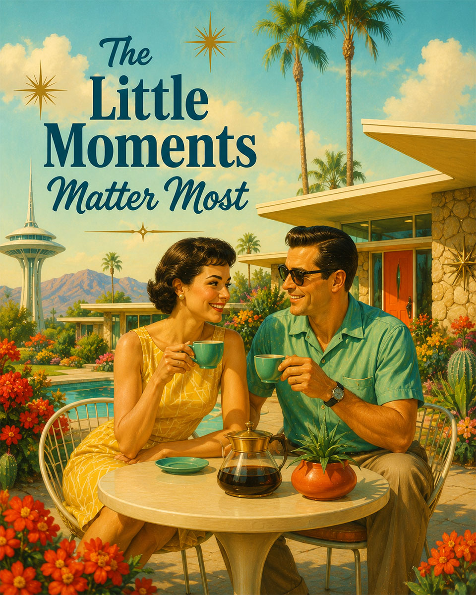 Mid Century Couple Wall Art Matted Art Print - The Little Moments Matter Most Retro Decor