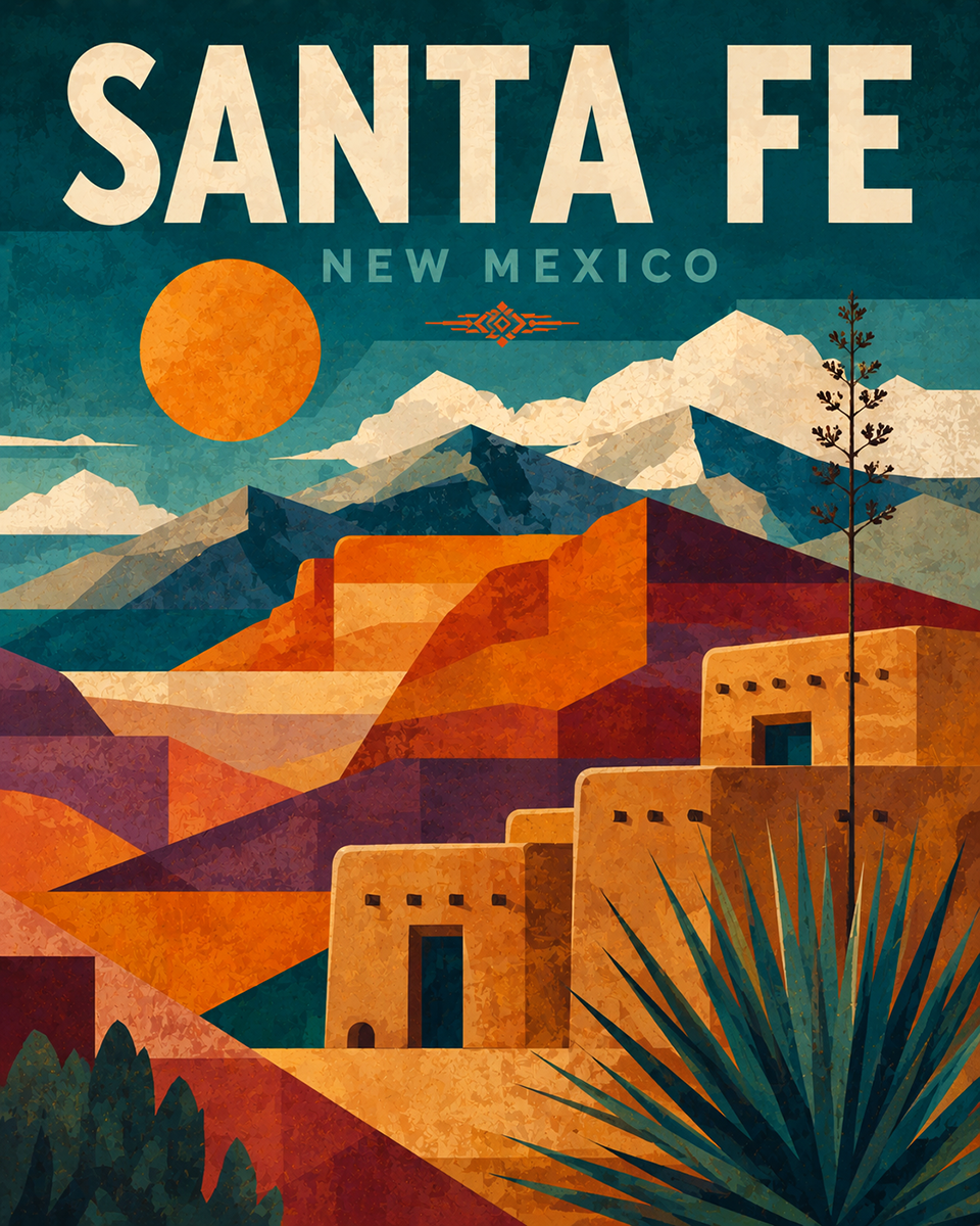 Mid Century Modern Santa Fe Matted Art Print - Wholesale New Mexico Home Deco