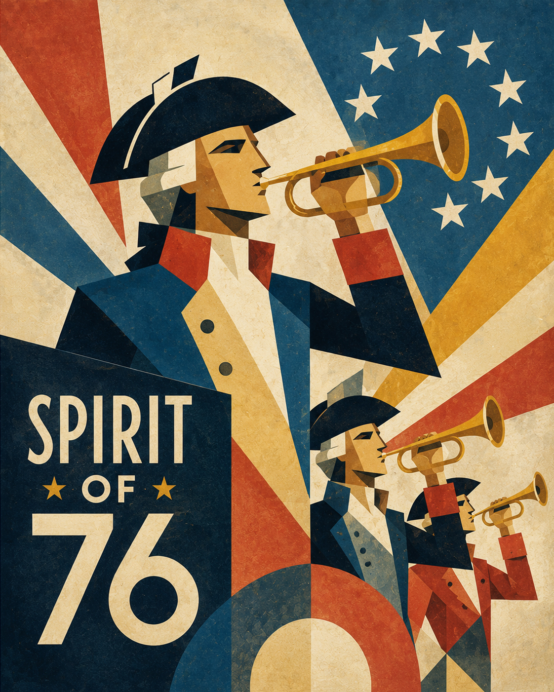 Mid Century Modern Spirit of 76 with Trumpets Matted Art Print