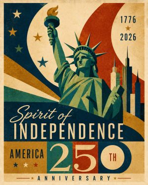 Mid Century Modern Spirit of Independence Abstract America 250 Matted Art Print