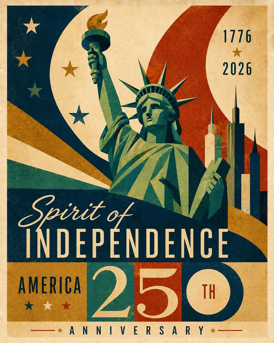 Mid Century Modern Spirit of Independence Abstract America 250 Matted Art Print