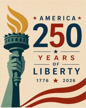 Minimalist America 250 Liberty Torch Design Matted Art Print
