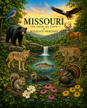 Missouri-Wildlife-Heritage-Collage-Matted-Art-PrintQQOzark-Nature-and-Wildlife-Art