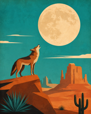 Modern Coyote Spirit Animal Matted Print - Southwestern Wholesale Wall Art