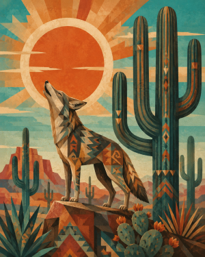 Modern Howling Coyote Matted Print - Southwestern Wholesale Wall Art