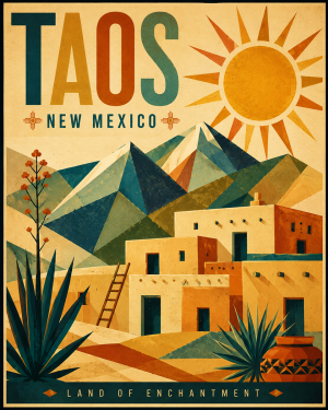 Modern Style Taos Art Print in Mat - Wholesale New Mexico Decor
