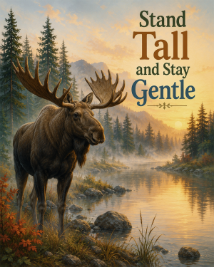 Moose Wall Art Matted Art Print - Rustic Wildlife Decor with Motivational Saying