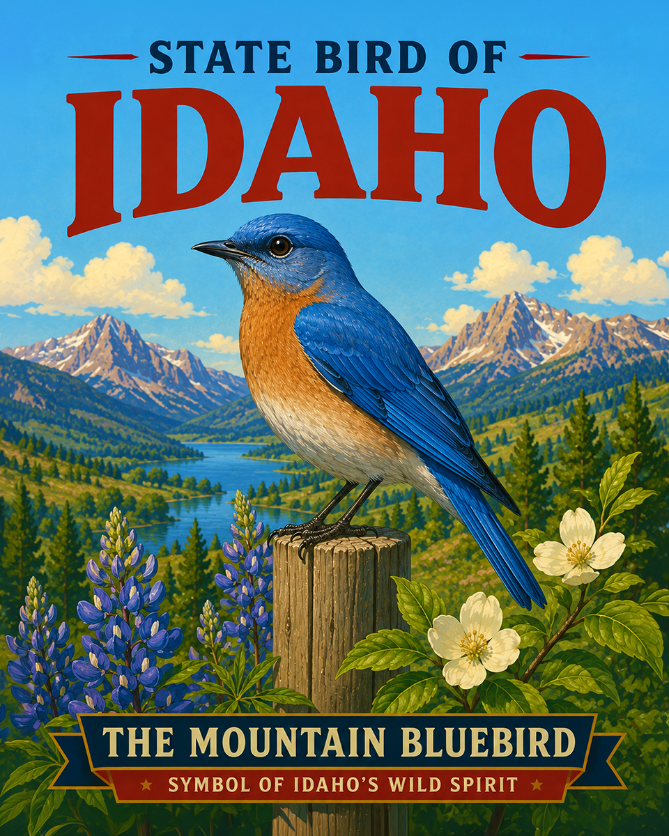 Mountain Bluebird Idaho State Bird Matted Art Print - Vibrant Alpine Songbird Art for High Desert Decor