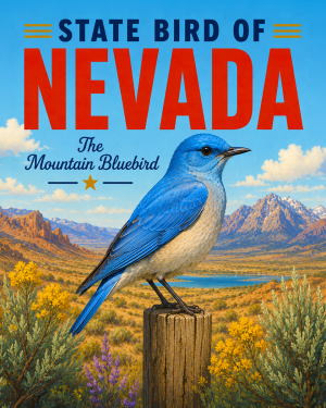 Mountain Bluebird Nevada State Bird Matted Art Print - Striking High Desert Wildlife Art for Modern Southwestern Decor