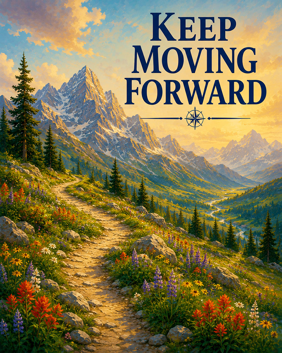 Mountain Trail Wall Art Matted Art Print - Keep Moving Forward Motivational Decor