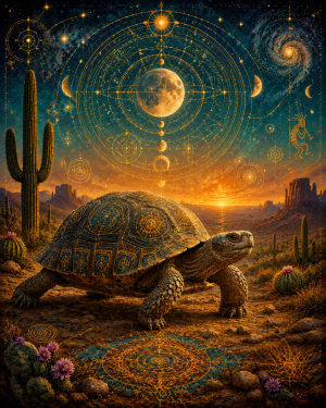 Mystical Desert Elder Tortoise Matted Print - Southwestern Wholesale Art