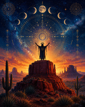 Mystical Desert Shaman Spirit Guide Matted Print - Southwestern Wholesale Art