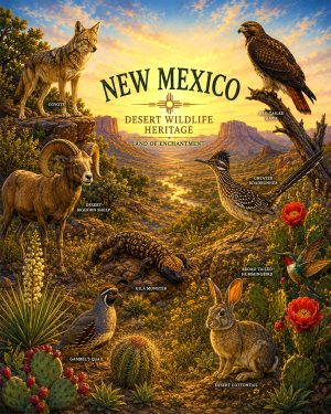 New-Mexico-Desert-Wildlife-Heritage-Matted-Art-PrintQQSouthwest-Animal-Collection
