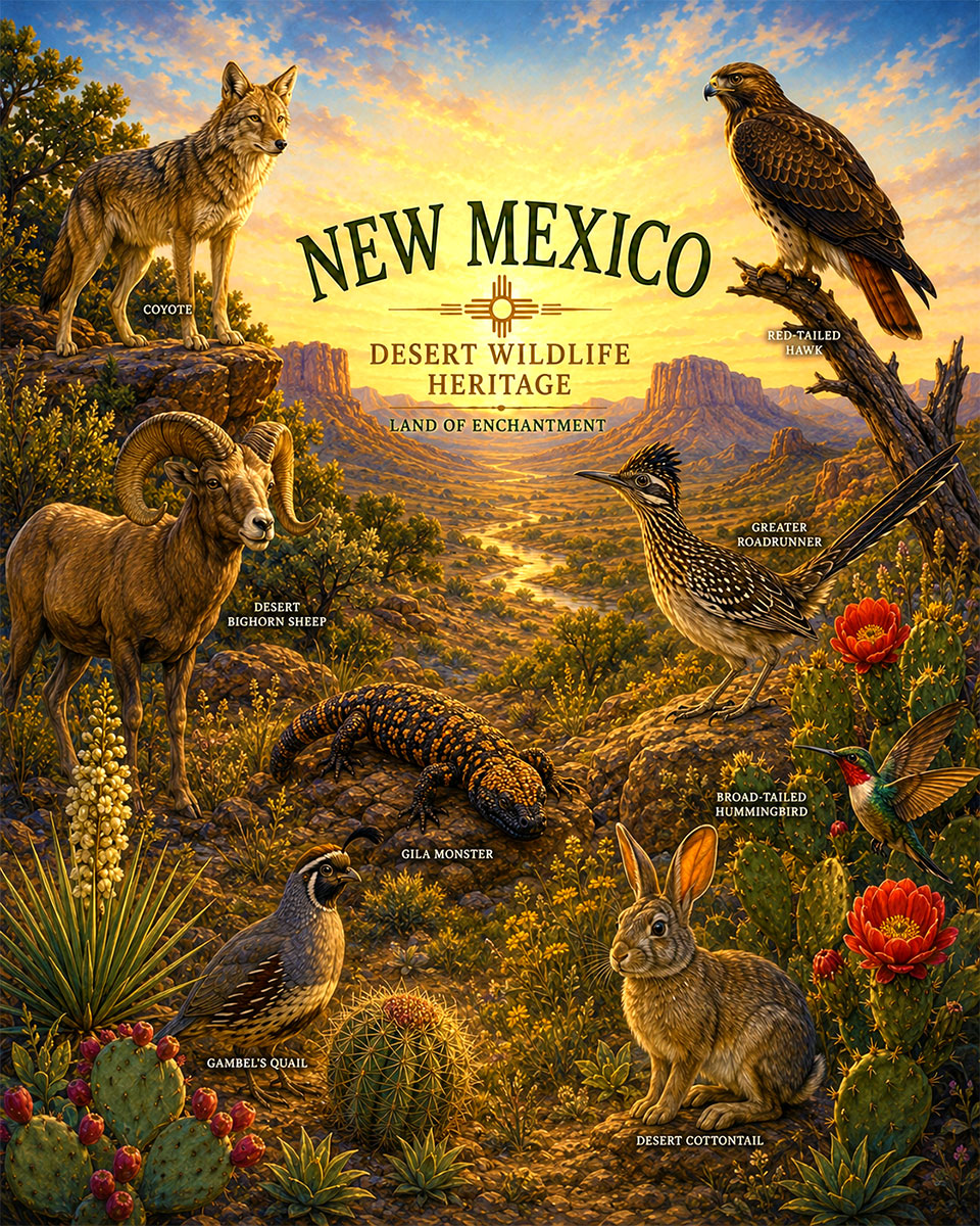 New-Mexico-Desert-Wildlife-Heritage-Matted-Art-PrintQQSouthwest-Animal-Collection