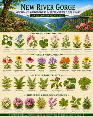 New River Gorge Woodland Wildflowers & Appalachian Flora Chart Matted Art Print - West Virginia Plant Guide