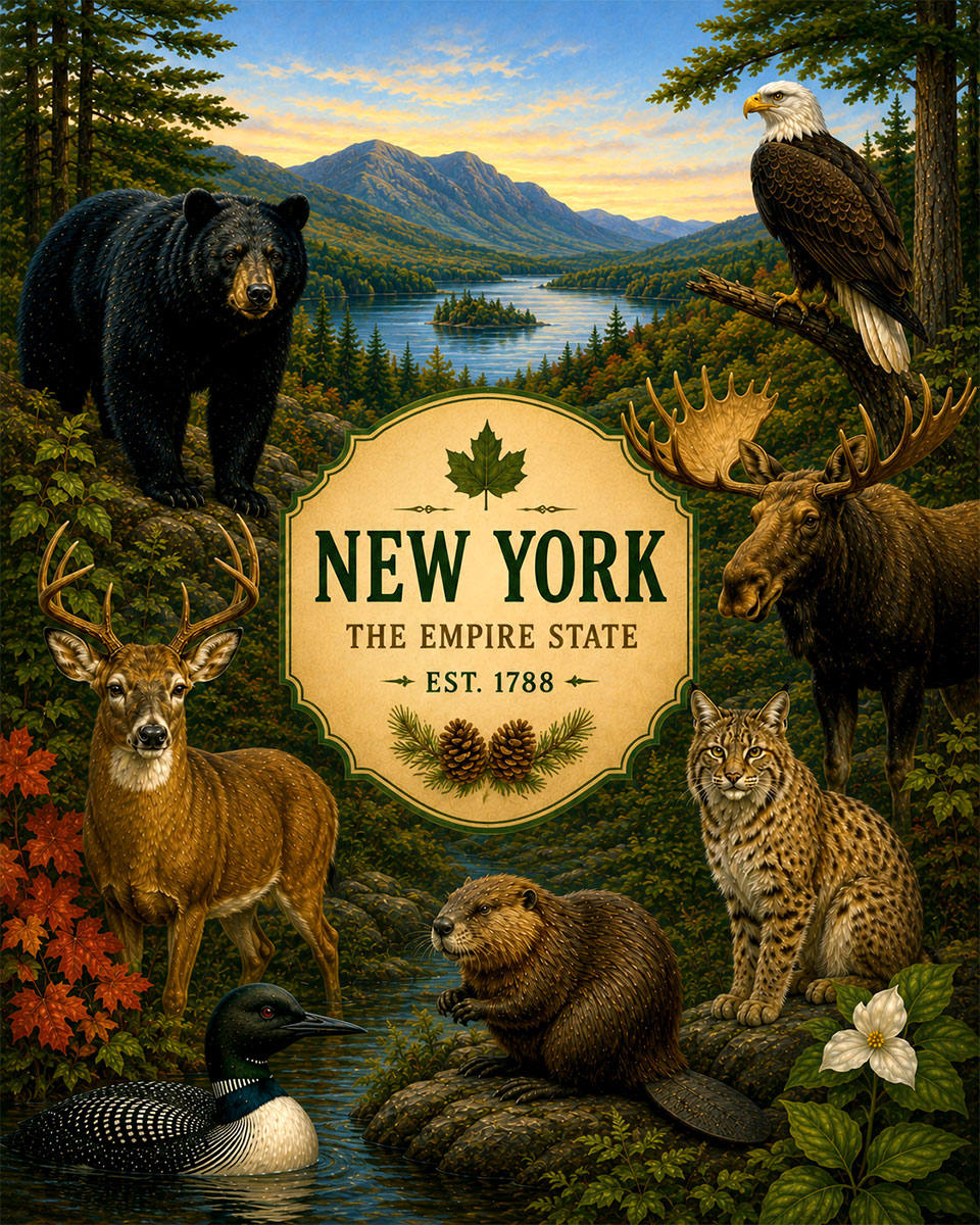 New-York-Adirondack-Wildlife-Matted-Art-PrintQQForest-and-Mountain-Animal-Collage