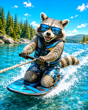 No-TextQQRaccoon-Kneeboarding-on-Clear-Blue-Water-Matted-PrintQQWholesale-Lakeside-Gift-Shop-Art.png