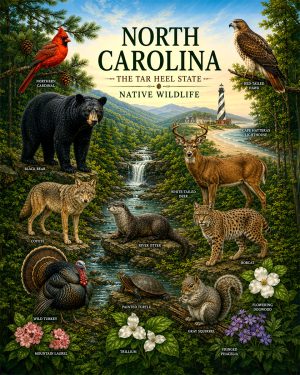 North-Carolina-Wildlife-Collection-Matted-Art-PrintQQAppalachian-and-Coastal-Nature-Art