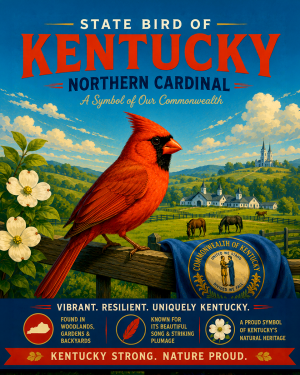 Northern Cardinal Kentucky State Bird Matted Art Print - Iconic State Bird Portrait for Country Style Home Accent