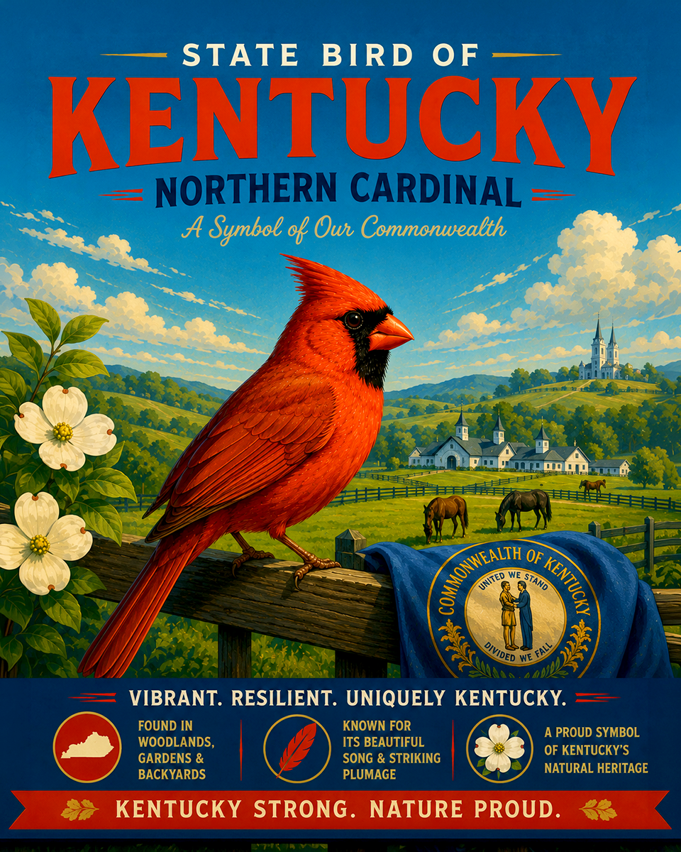 Northern Cardinal Kentucky State Bird Matted Art Print - Iconic State Bird Portrait for Country Style Home Accent