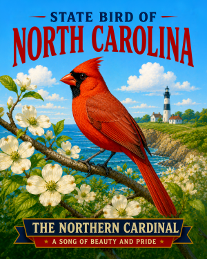 Northern Cardinal North Carolina State Bird Matted Art Print - Rich Crimson Songbird Illustration for Appalachian Style Homes
