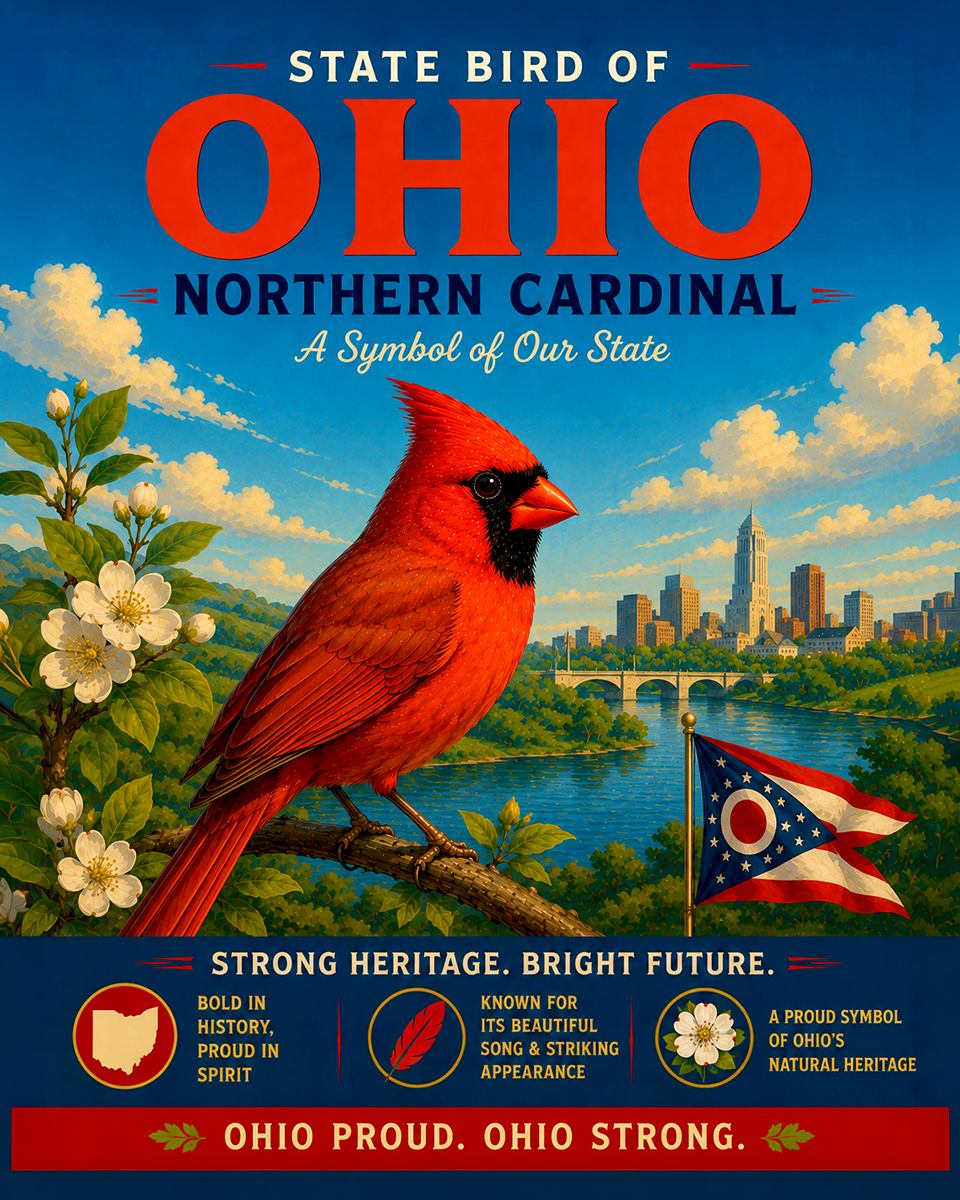 Northern Cardinal Ohio State Bird Matted Art Print - Timeless Cardinal Portrait for Traditional Countryside Aesthetics