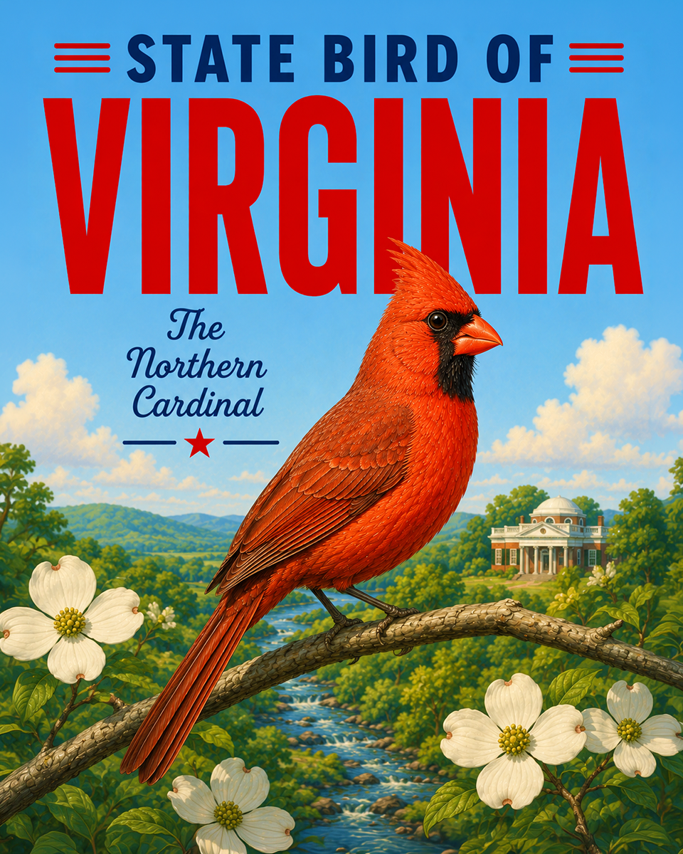 Northern Cardinal Virginia State Bird Matted Art Print - Sophisticated Red Bird Portrait for Classic Colonial Home Decor