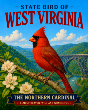 Northern Cardinal West Virginia State Bird Matted Art Print - Charming Mountain Songbird Illustration for Appalachian Cabin Decor