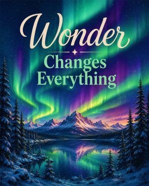 Northern Lights Wall Art Matted Art Print - Wonder Changes Everything Inspirational Decor