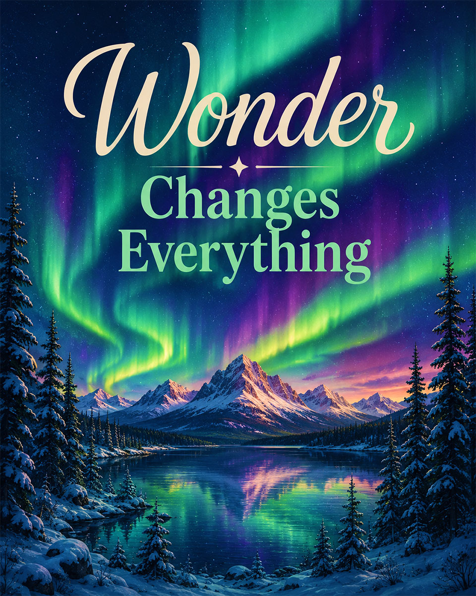 Northern Lights Wall Art Matted Art Print - Wonder Changes Everything Inspirational Decor