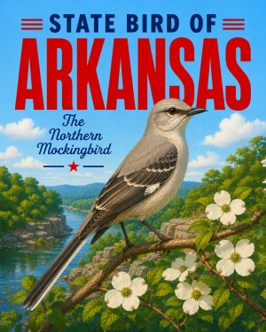 Northern Mockingbird Arkansas State Bird Matted Art Print - Classic Bird Portrait for Traditional Living Spaces