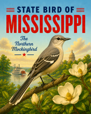 Northern Mockingbird Mississippi State Bird Matted Art Print - Detailed Avian Study for Southern Heritage Style