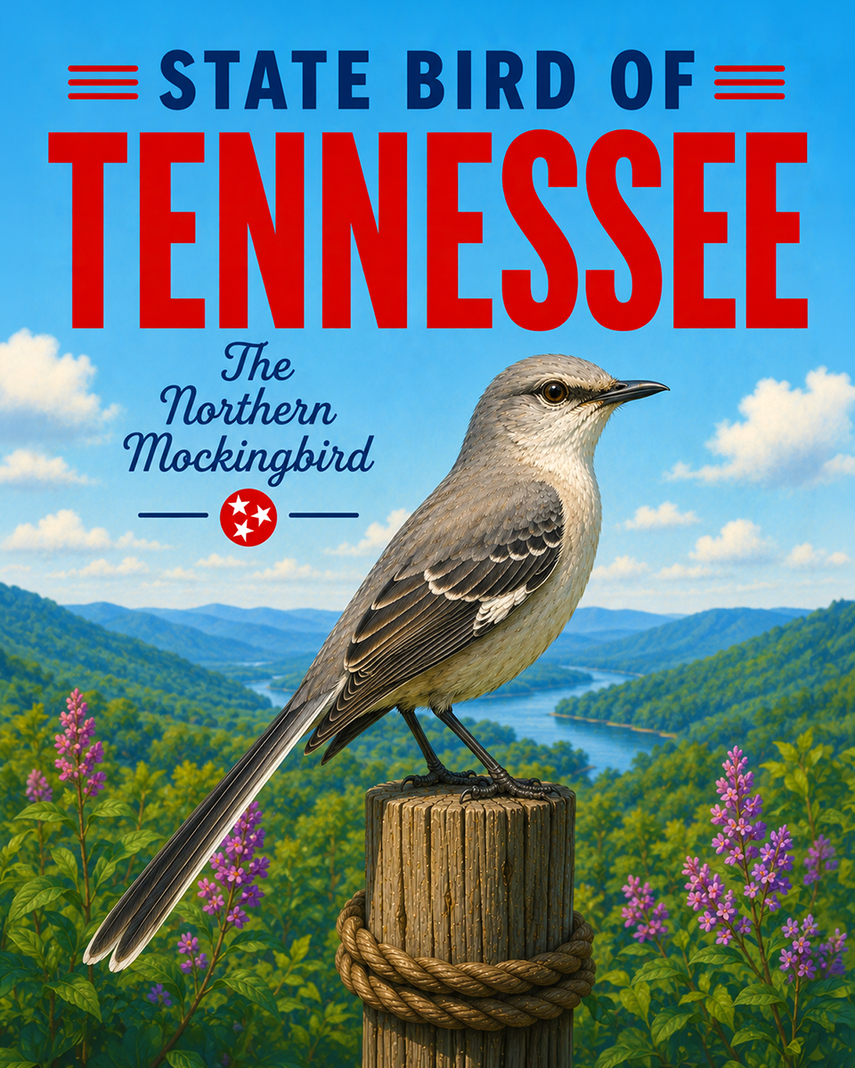 Northern Mockingbird Tennessee State Bird Matted Art Print - Classic Songbird Portrait for Traditional Southern Gallery