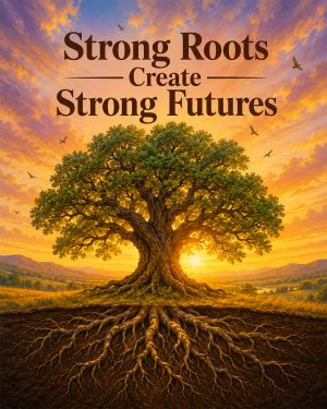 Oak Tree Wall Art Matted Art Print - Strong Roots Create Strong Futures Inspirational Decor