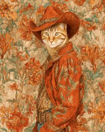 Orange Oscar the Cowboy Cat - Matted Art Print for Transitional Southwestern Interior Decor