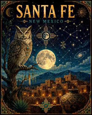 Owl at Night Santa Fe Matted Art Print - Celestial New Mexico Wholesale