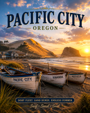Pacific City Oregon Cape Kiwanda Dory Fleet & Sand Dune Matted Print - Wholesale Surf Culture Art