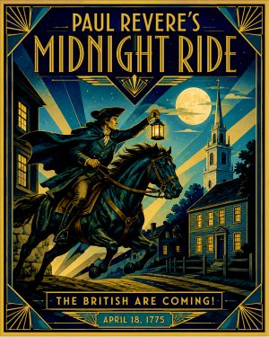 Paul Revere's Midnight Ride Art Deco Style Matted Art Print