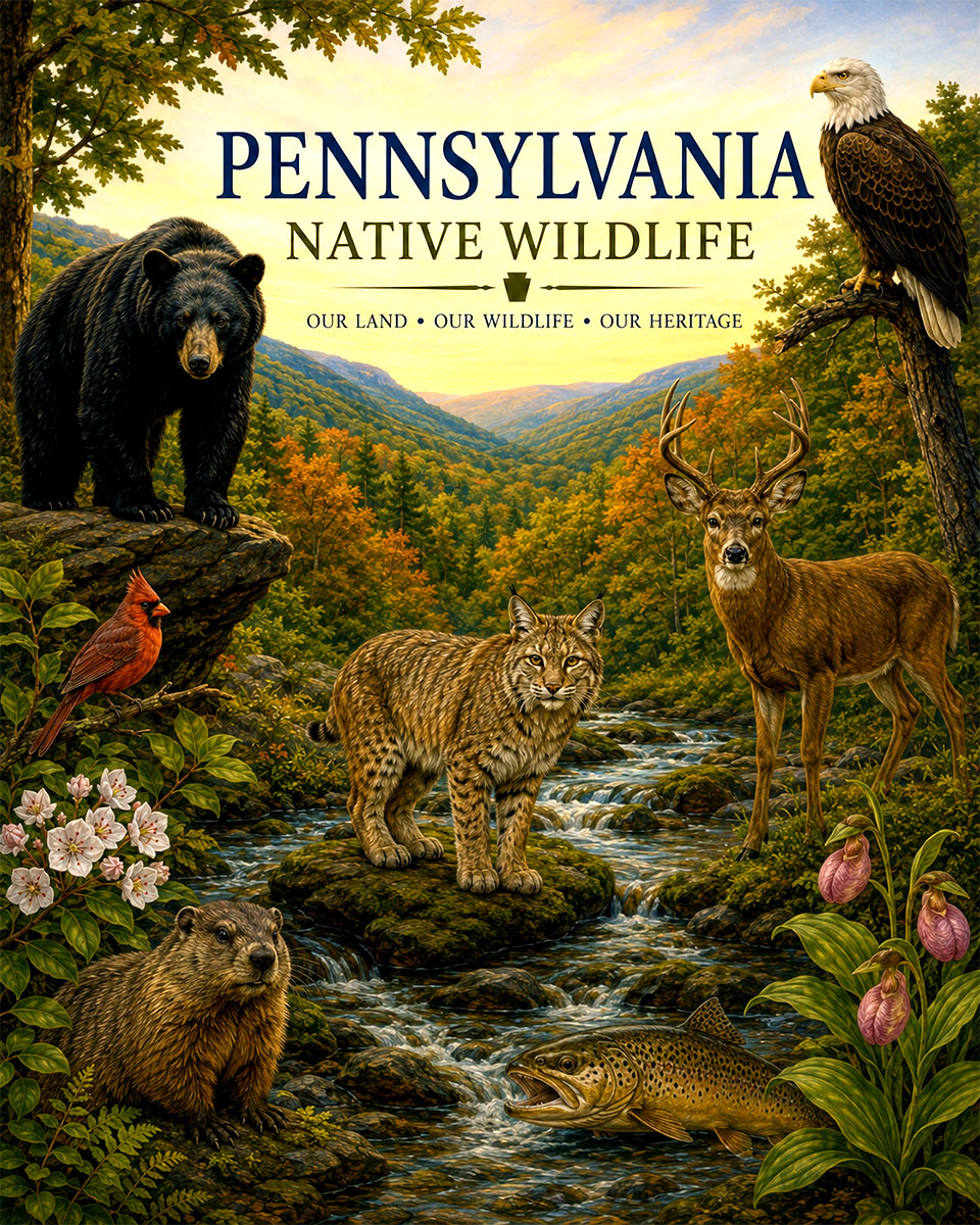 Pennsylvania-Native-Wildlife-Collection-Matted-Art-PrintQQAppalachian-Forest-Animals