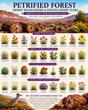 Petrified Forest Desert Wildflowers & Painted Desert Flora Chart Matted Art Print - Arizona Plant Identification Guide