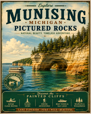 Pictured Rocks Munising Michigan Painted Cliffs Matted Print - Wholesale Wilderness Adventure Art